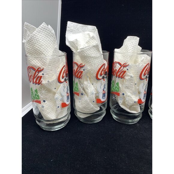 Set of 6 Coca-Cola Smiling Snowman Holiday Glasses Indiana Glass 1999 Vtg Xmas - Picture 6 of 11